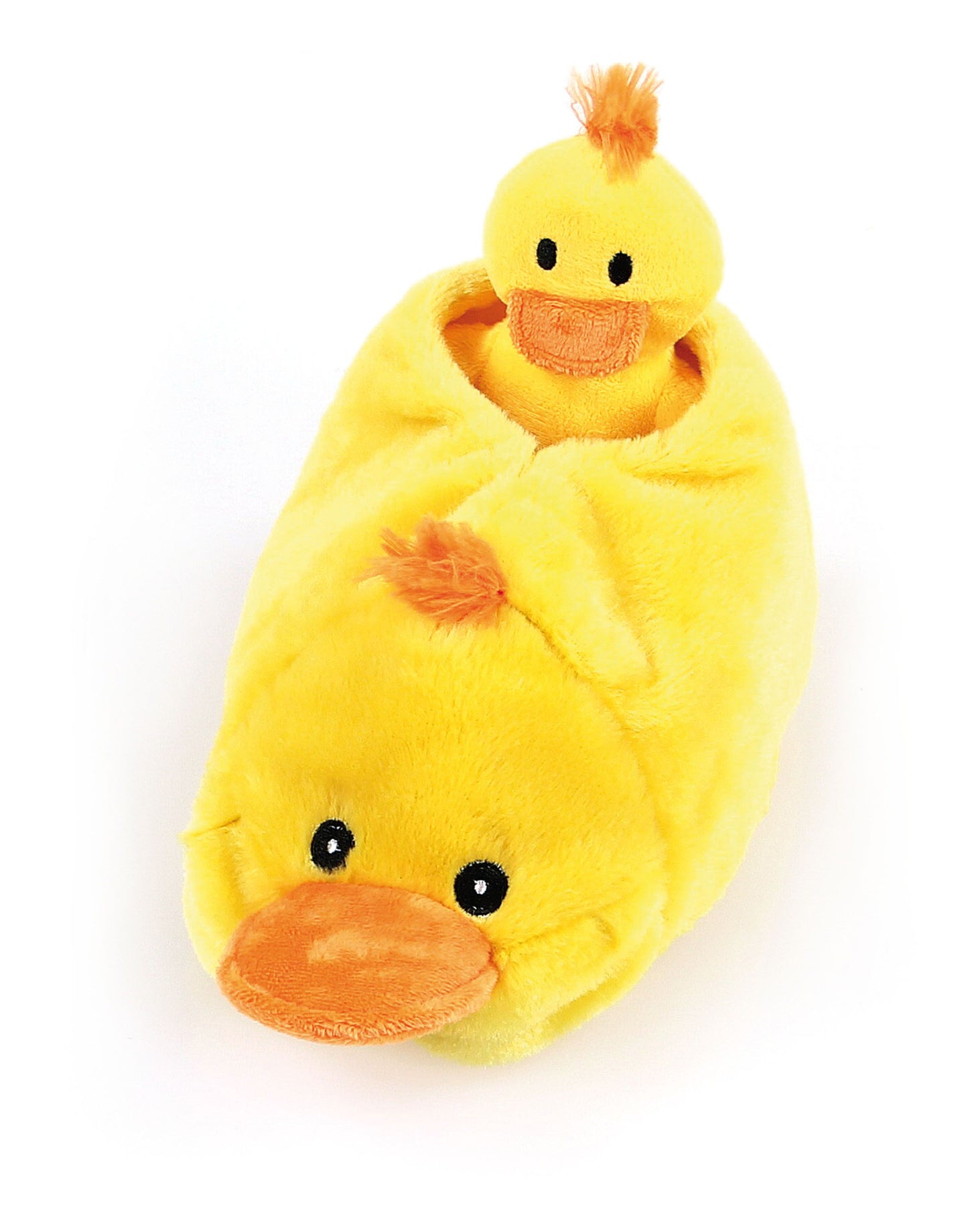 Plüsch-Entenschuh mit 3 Minienten gelb