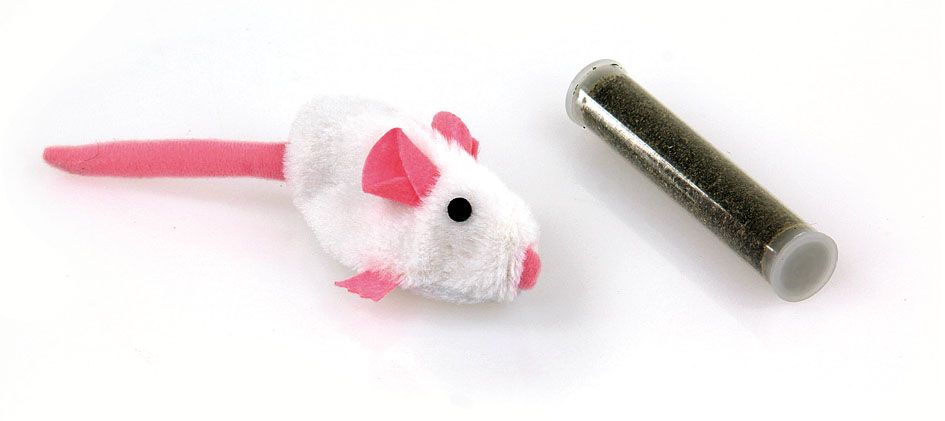 Plüschmaus mit Catnip-Trommel weiss