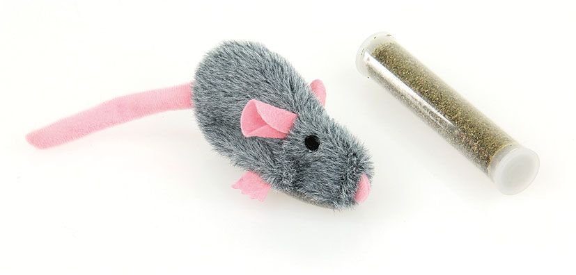 Plüschmaus mit Catnip-Trommel grau