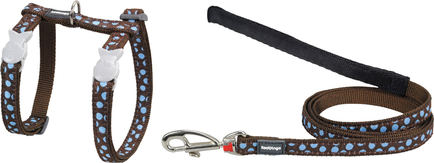 RD Cat Harness&Lead Blue Spots Brown