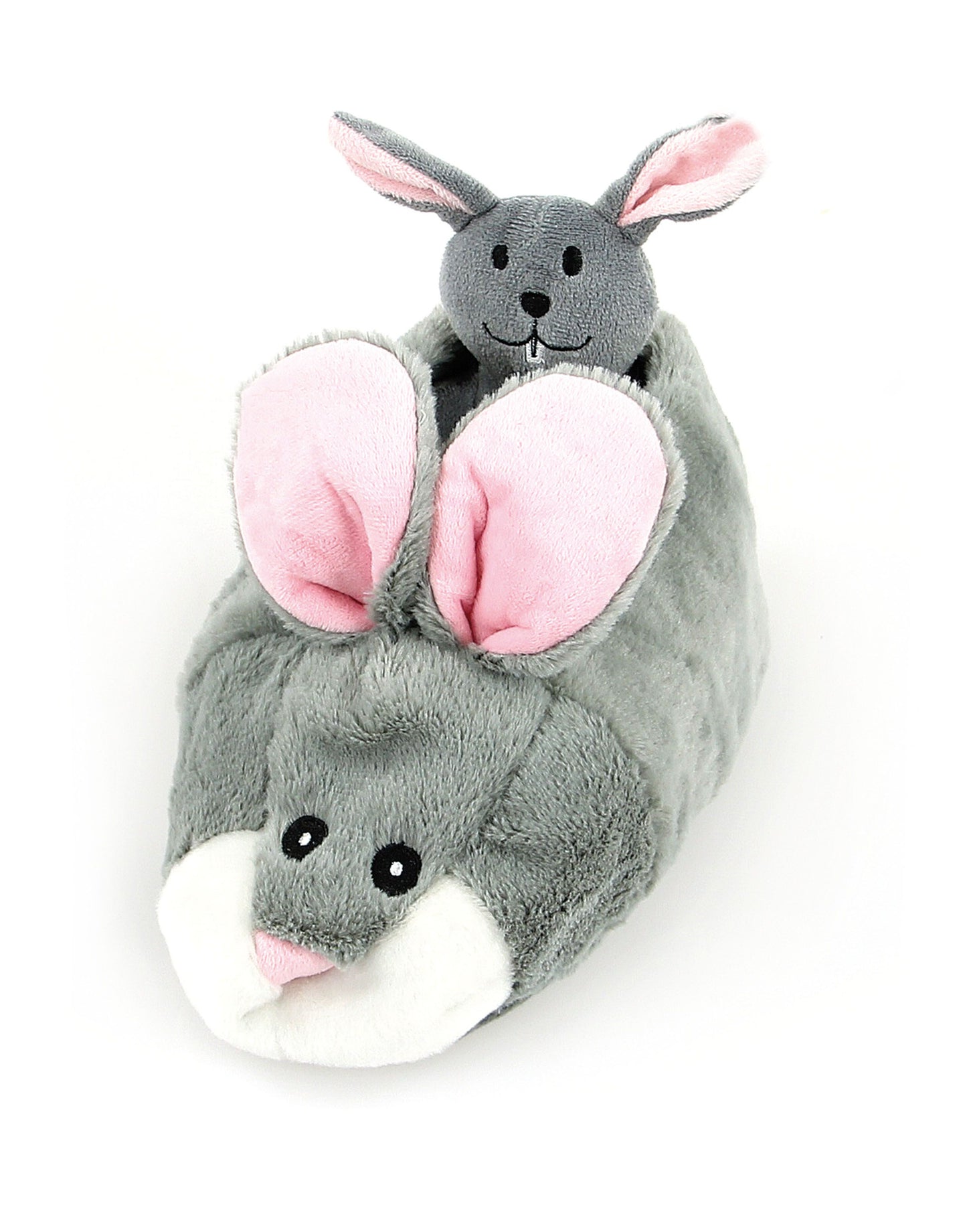 Plüsch-Hasenschuh mit 3 Minihasen grau