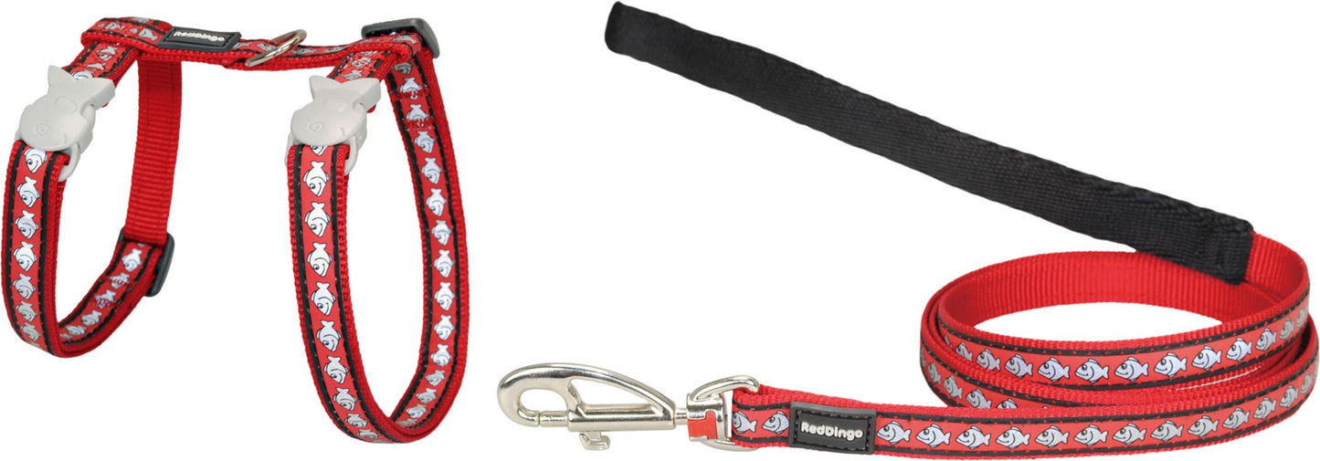 RD Cat Harness&Lead Reflect Fish Red